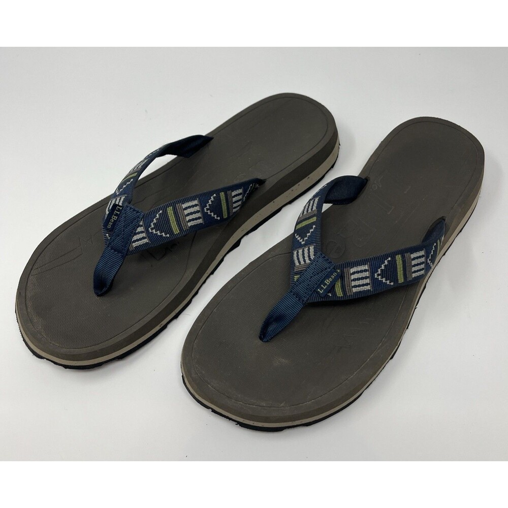 LL Bean Sandals,  Mens size 13, Slip On Thong Flip Flops Black/Blue/Green